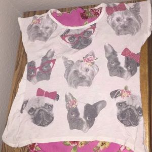 Cute white blouse with little dogs and flowers